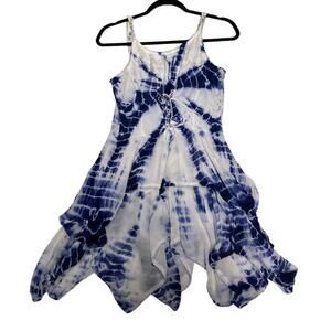 Advance Women's Boho Laceup Fairy Cottagecore Blue Tie Dye Top